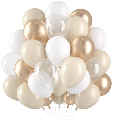 Luftballons Beige Creme, 60 Stück Ballons Beige Sandweißer Champagner Gold Luftballons Hochzeit Set, Weißsand Gold Ballons hochzeit Helium für Geburtstag Babyparty Hochzeitsdeko