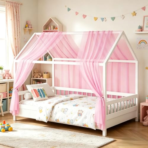 Set de Dosel para Cama Casita 2 Piezas – Dosel para Cama 150x350 cm para Decoración Infantil – En Muselina Transpirable con Cintas de Fijación – Para Niñas y Niños