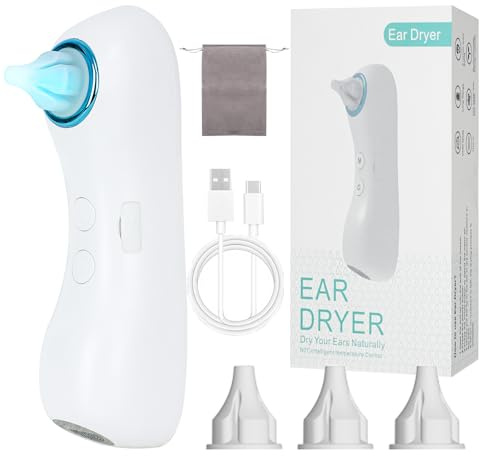 Portable Ear Dryer for Adults and Children, Electric Ear Water Remover with Gentle Air, Soft Silicone Tips & Storage Pouch, Ideal for Drying Ears After Shower & Swimming