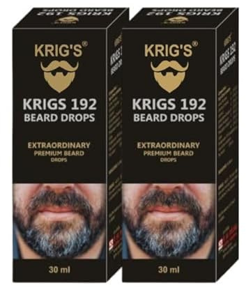 KRIGS 192 Homeopathic Beard Growth Serum for Men, Natural Formula for Fuller, Thicker Facial Hair, 30ml, Pack of 2
