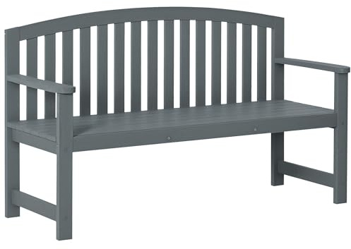Outsunny 2-Sitzer Gartenbank Holz wetterfest, Sitzbank Gartenmöbel mit Rückenlehne, Parkbank bis 240 kg belastbar, Balkonbank Holzbank für Balkon und Terrasse im Garten, 143 x 51 x 85 cm, Grau