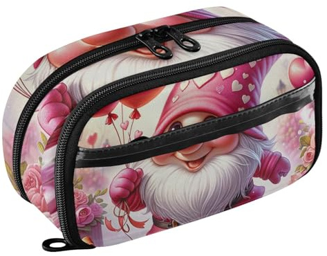 RPLIFE Trousse à crayons de grande capacité avec double fermeture éclair et poche en PVC transparent Motif nain de nain rose