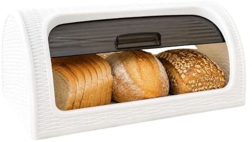 cecaro group Portapane Salvaspazio con Sportello Scorrevole – Contenitore Pane in Plastica Resistente con Finestra Fumé – Porta Pane da Cucina