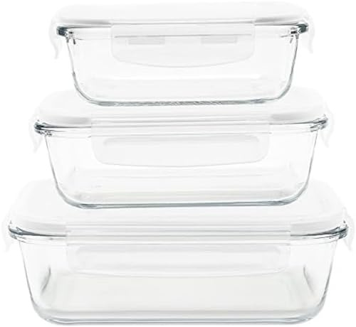 Pebbly - Set de 3 boites de Conservation en Verre rectangulaires - 400 ML, 650 ML et 1L - pour Cuire, Conserver, Transporter et Réchauffer - 100% Hermétique | Lot de 3 (Rectangulaires), Conservez, Réchauffez et Transportez vos Aliments, 100% Hermétique et Empilable
