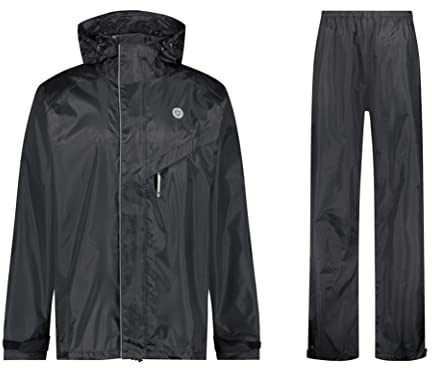 AGU Essential Passat Regenanzug, Regenkleidung Fahrrad Herren & Damen, Wasserdicht & Reflektierend, 100% Recyceltes Polyester, Unisex - L - Schwarz