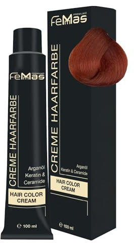FemMas Haarfarbe Mittelblond Kupfer Intensiv 7.44 I Creme Haarfarbe mit Arganöl, Keratin & Ceramiden I dauerthafte Haarfärbung oder Tönung für strahlende Farbergebnisse I 100 ml