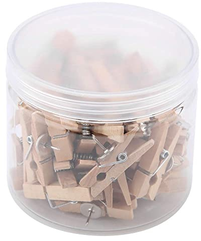 50Pcs Push Pin Clips, Reißzwecken mit Holzklammern für Büro, Wohnungen und Kunstwerke
