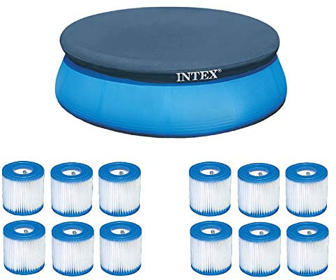 Intex 2,4 m oberirdische Pool-Vinylabdeckung und Typ H Easy Set Filter (12 Stück)