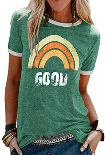 heekpek Camisetas Manga Corta con Estampado Vintage Top Mujer Casual de Verano T Shirt Short Sleeve