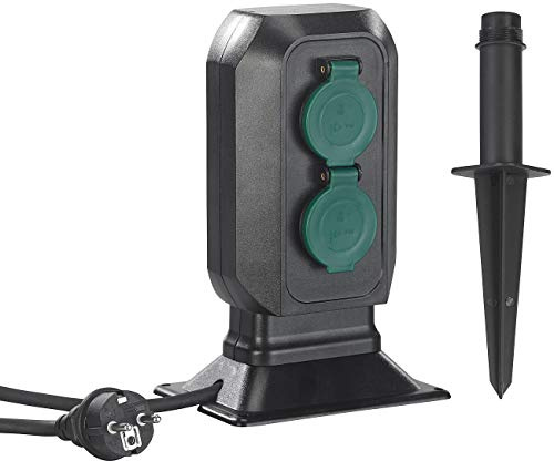 Royal Gardineer Steckdose Outdoor: Spritzwassergeschützte 4-Fach-Steckdosen-Säule für den Garten, IP44 (Steckdose Aussenbereich Garten, Outdoor-Schutzkontakt, Radio)