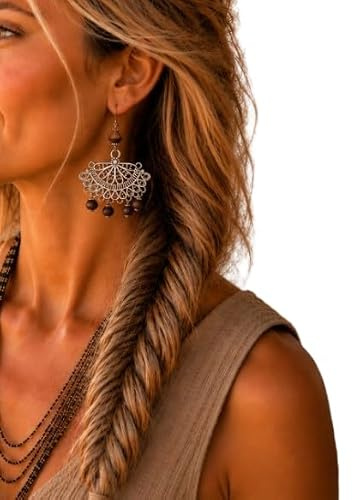 ⊹⊱✿ CHANDELIERS FANS DE BOIS ✿⊰⊹ grandes boucles d'oreilles avec des perles en bois tournées