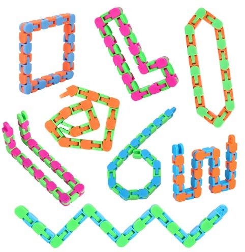 8Pcs 24Links Fidgets Wacky Tracks Fidget Toys for Kids Valentines Day Gifts Classroom Gifts School Easter Stocking Stuffers Plastic Sensory Autism Snap Fidget Click Snake Toys for Adults Travel 11inch