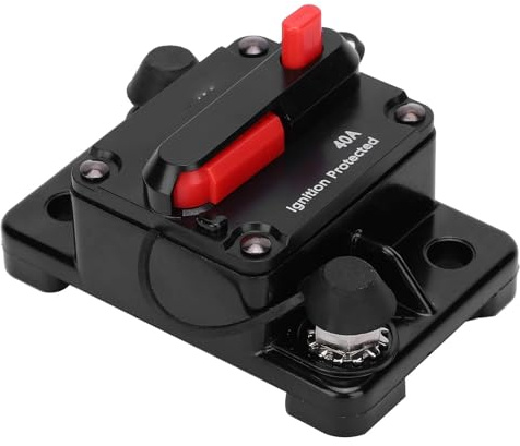Interruttore Automatico, Portafusibili a Ripristino Automatico, Interruttore Automatico Impermeabile in Rame Rosso DC12‑42V, con Copertura Protettiva in Plastica Impermeabile(40A)