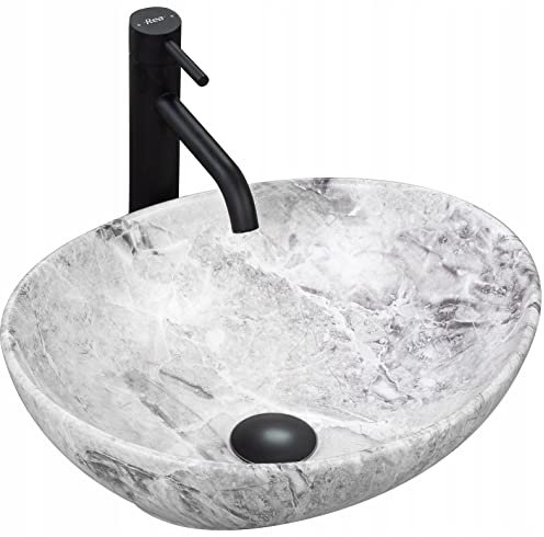 Waschbecken Waschplatz Aufsatzwaschen Waschtisch Grauer Stein Oval Marmor 41.5 x 33.5
