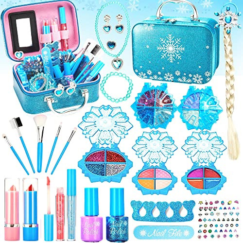 Lubibi Kinderschminke Set Mädchen, Waschbares, sicheres Make-up-Set für Kinder Mit Kosmetiktasche,Nagellack,Geburtstag Weihnachten Geschenk für Mädchen 456789 10 Mit Geschenkbox