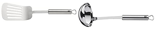 WMF Profi Plus Pfannenwender 32,2 cm, Bratenwender, Cromargan Edelstahl teilmattiert, spülmaschinengeeignet & Schöpflöffel 30 cm Profi Plus Cromargan Edelstahl rostfrei teilmattiert