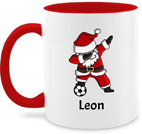 Tasse Tassen 325ml - Weihnachten Weihnachtstasse - Dabbing Weihnachtsmann mit Name und Fußball - 325 ml - Rot - weihnachtstassen personalisierte christmas teetasse kaffeetasse 2023