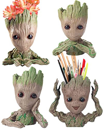 Baby Groot Blumentopf, Baummann, Stifthalter oder Pflanzgefäße mit Drainageloch, perfekt für kleine Sukkulenten, Weihnachten, Geburtstagsgeschenk (4 Stile in 1)