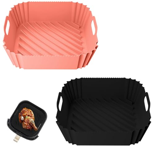 Venforze Moule Silicone Air Fryer Accessoire, 2 Pièces en Silicone pour Friteuse à Air Avec Rainures Améliorées 21cm Plus épais 200g, Remplacement du Papier Sulfurisé pour Friteuses 5L-7L