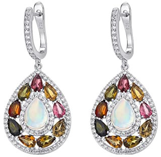 Epinki Echtes Ohrringe Silber S925, Klassiker Ohrhänger mit Opal, Ovalschliff, Sterlingsilber Ohrringe Damen für Frauen, Silber Bunt
