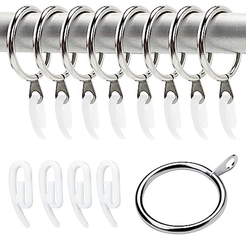 52 Set Metal Curtain Rings Drapery Hanging Rings with Plastic Curtain Hooks for Curtains and Rods, 30 mm Internal Diameter