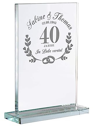 Glaspokal mit Gravur zur Rubinhochzeit, Personalisierte Pokal Deko für Paare, Geschenke zur Rubinhochzeit, Rubin Hochzeit Trophäe, Auszeichnung zum 40 Hochzeitstag, 40 Hochzeitstag Geschenk