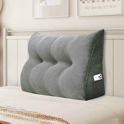 Johnear Keilkissen aus Cordstoff, Ergonomisches Rückenstützkissen mit Schnallen Atmungsaktives Lesekissen für Bett & Sofa, Waschbarer Bezug