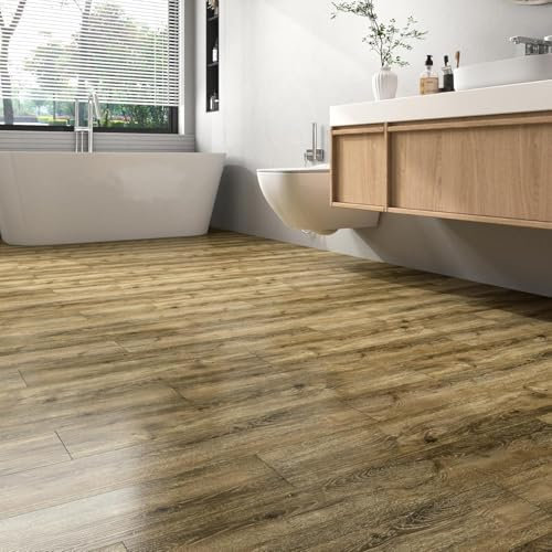 FunStick 90 x 15 cm, 35 piastrelle adesive da cucina, in vinile, effetto legno, colore marrone, per pavimenti del bagno, autoadesive, per corridoio, effetto legno