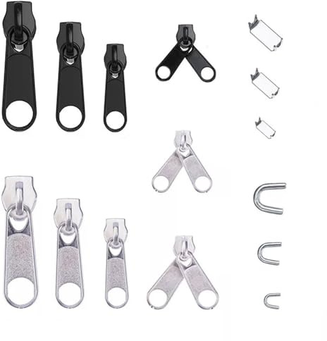 Rhys 84 Pezzi Slider kit di Riparazione Zip, Sostituzione Della Cerniera, Utilizzato per Sostituire il Cursore Della Cerniera di Giacche, Zaini e Valigie (Argento, Nero)