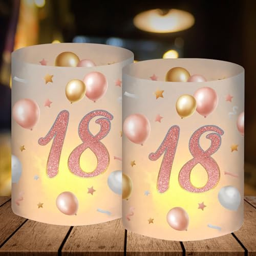 12 Windlicht Tischdeko, Deko 18. Geburtstag Mädchen, Geburtstagsdeko 18 Mädchen, Party Deko 18 Jahre Rosegold, Geeignet für Teelichter oder Kerzen