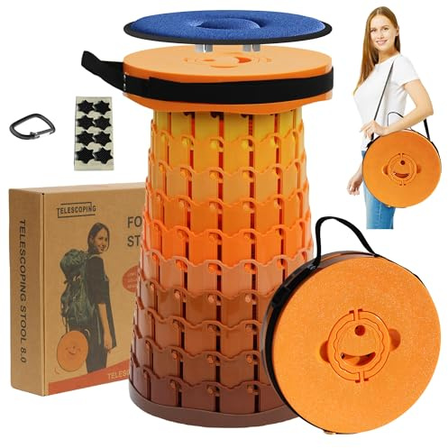 ALEVMOOM Taburete plegable XXL mejorado de 50 cm con cojín, taburetes plegables telescópicos para adultos, carga máxima de 450 kg, asiento portátil retráctil para camping, pesca, senderismo, barbacoa