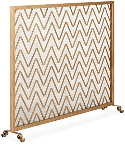 Funkenschutzgitter Alte schmiedeeiserne Kamin-Trennwand, Boden, Heim-Kamin-Tür-Dekoration, Goldener Kamin-Funken-Zaun, Leitplanke, 39,3 x 31,5 Zoll Feuerschirm (Color : Gold)
