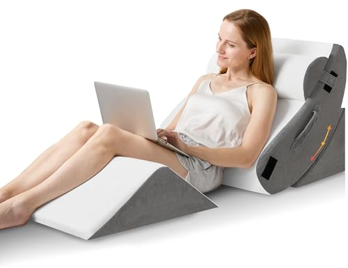HABUTWAY 4Pcs Orthopedic Wedge Pillow, Bed Wedge Pillow for Sleeping, Post Surgery Foam Pillow for Back Pain Relief, Triangle Adjustable Support Pillow with Machine Washable Cover, White&Grey