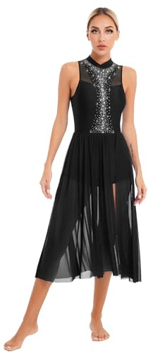 Freebily Frauen Tanzkleid Glitzer Lyrisch Latin Ballsaal Walzer Kleid Tanz Ballett Leotard Swing Kleid Moderne Tanzkostüme Contemporary Dance Dress