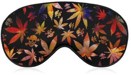 Schlafmaske für die Nacht, Augenschutz, bequeme Schlafmaske für die Augen, für Flugzeugreisen, Yoga, Nickerchen, kompatibel mit trippigem, buntem Cannabis-Weed-Blatt, Totenkopf, gekreuzte Knochen, Sch