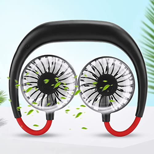 Dpofirs Ventilateur de Cou Portable, Ventilateur Personnel Rechargeable, Mini Ventilateur Rechargeable Réglable à 3 Vitesses, Ventilateur Mains Libres pour Les Sports de Jeu (Noir)