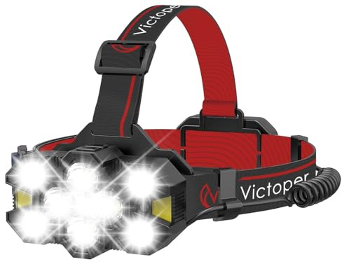 Victoper Torcia frontale ricaricabile con 11 LED aggiornati, 25.000 lumen, lampada frontale super luminosa, 12+12 modalità, impermeabile, sensore gestuale, luce a mani libere per campeggio, corsa,