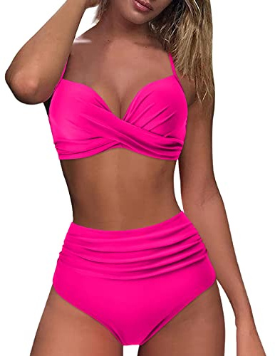 Maillot Transbronzant Femme 2 Shorty Femmes Taille Haute Bikini Sexy Push Up Deux pièces Maillots de Bain Vintage Maillot de Bain Deux pièces rétro froncé Maillot De Bain Ventre Plat Femme Ensemble