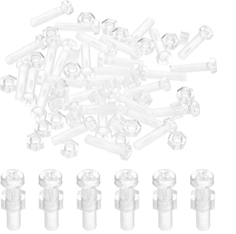 PATIKIL M5x20mm Kunststoff-Kreuzschlitz-Rundkopfschrauben und Sechskantmuttern Set, 30 Set PC Kunststoff Phillips Rundkopfschrauben für Maschinenzubehör, Transparent