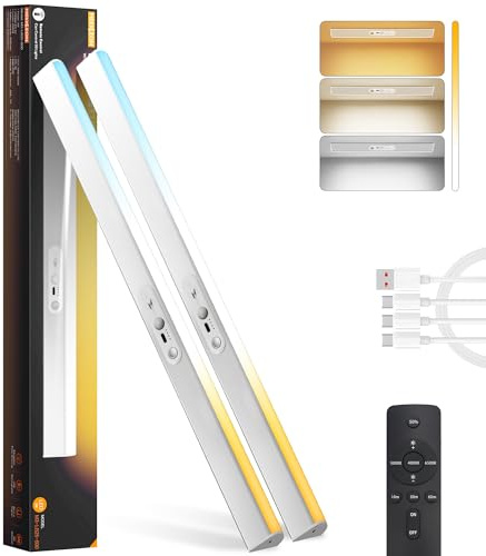 MEKKLEON Unterbauleuchte küche led mit Fernbedienung, wiederaufladbare Ladenleuchte vitrinenbeleuchtung led kabellose für Kleiderschrank (Silver-2PACK, 60CM)