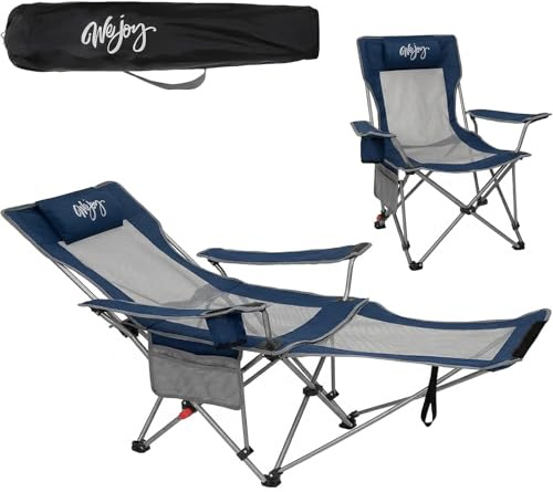 #WEJOY sedia da campeggio pieghevole 2 in 1, con schienale e poggiapiedi regolabili, poltrona relax con supporto per bevande