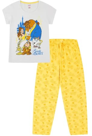 Disney Womens Beauty and the Beast Long Cotton Pyjama Set Ladies PJ's (14-16) White