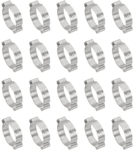PATIKIL 20 Pack 25-28mm Double Ear Hose Clamp, 304 Stainless Steel O Clip Crimp Rings for Fuel Petrol Pipe Tube Fitting Connections, Silver Tone