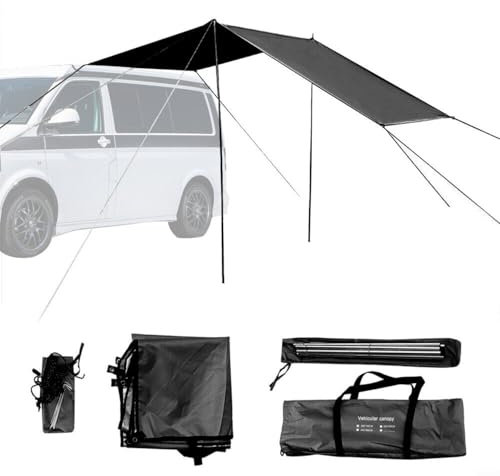Waterproof Sun Canopy Awning for Campervan for MOTORHOME SUV, Reflective Guylines,Easy 6-Minute Setup, Adjustable Height, Black