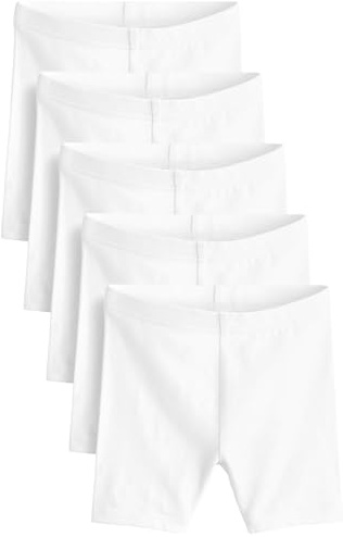 NEXT Fille Short Cycliste Stretch en Coton Majoritaire Longueur Standard, Lot de 5 Blanc 4 Ans