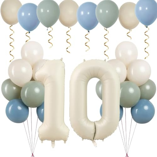 Anlgdi Weiß Luftballon 10, 24 Stück 12 Zoll Latex Ballons, Ballon 10. Geburtstag Deko Junge, Geburtstagsdeko 10 Jahre Kinder, Folienballon Zahlen 10, Blau Helium Ballon für 10. Geburtstag Party Deko