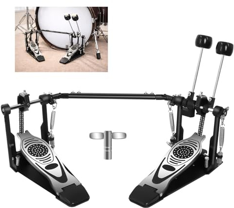 Double Bass Drum Pedal, Heavy-Duty Double Chain Drive Kick Pedal with Adjustable Beater & Spring Tension, Non-Slip Base Plate - Compatible with Acoustic/Electronic Drum Kits
