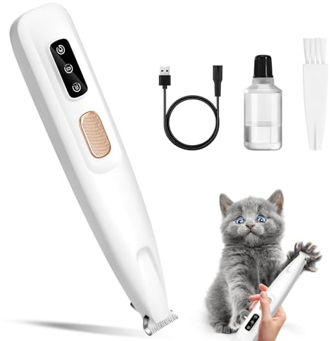 Mexgcom Pfotentrimmer für Hunde mit LED-Licht, Superleise Pfotentrimmer, Hunde Haarschneidemaschine, USB Wiederaufladbar Schermaschine, Paw Trim Pro für Pfoten, Ohren, Gesicht, Augen