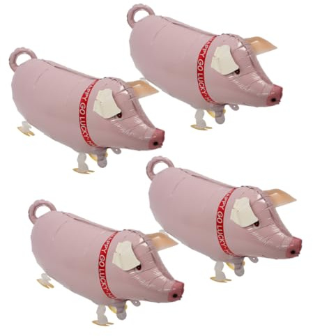 KONTONTY 4 Stück Aluminiumbeschichtete Laufende Schwein Folienballons Dicht und Tragbar Niedliche Laufende Tiere Dekoration für Mädchen Party und Feier