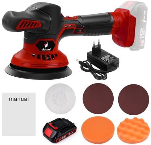 Lucidatrice per auto a batteria, 21 V, lucidatrice eccentrica, 6 livelli, regolabile, per lucidare e cerare, set per la cura dell'auto, lucidatura, ceratura, rimozione dei graffi